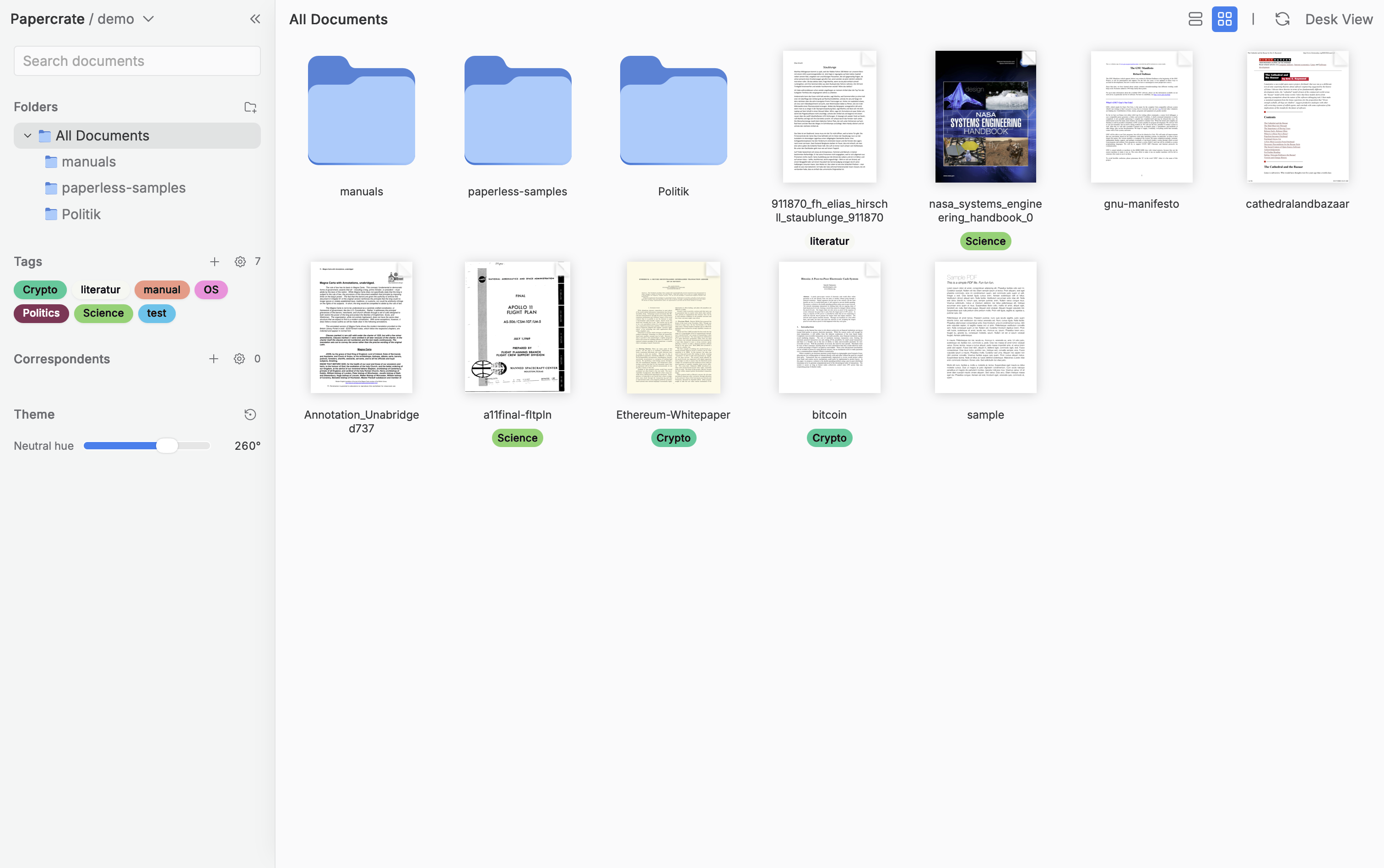 Papercrate document workspace